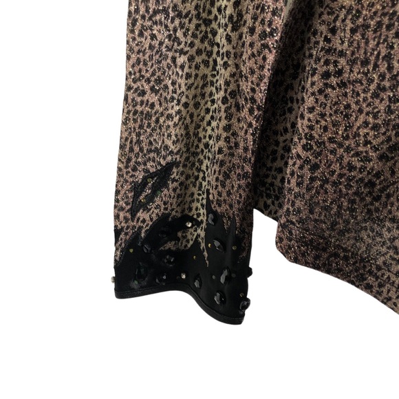 ESHA Design vintage beaded animal print 1/2 zip top. Sz Large - Picture 3 of 6